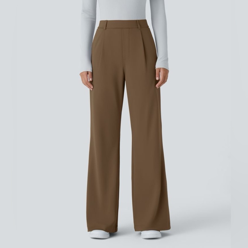 Halara Flex High Waisted Pocket Work Flare Pant Brown Size XL Business Casual
